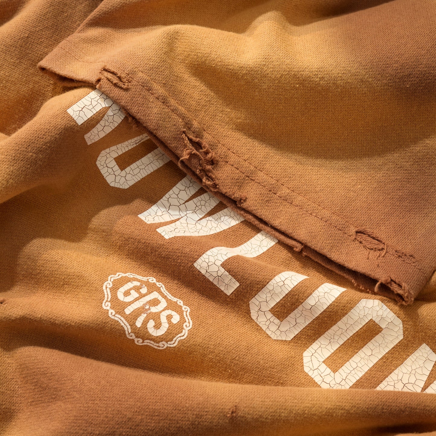 SUN FADED HAND STENCIL WASHED “KOWLOON” TEE / SEPIA BROWN