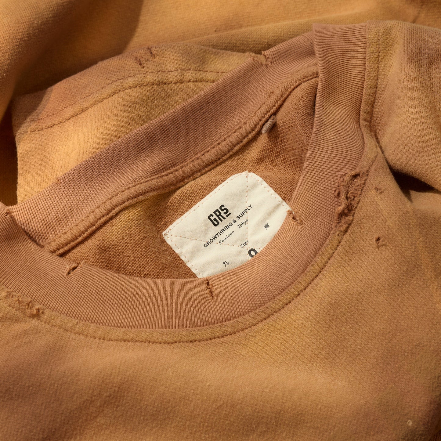 SUN FADED HAND STENCIL WASHED “KOWLOON” TEE / SEPIA BROWN