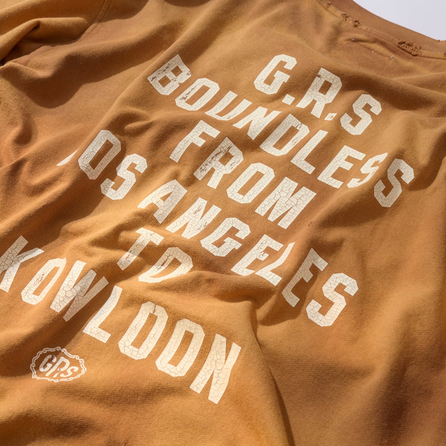 SUN FADED HAND STENCIL WASHED “KOWLOON” TEE / SEPIA BROWN