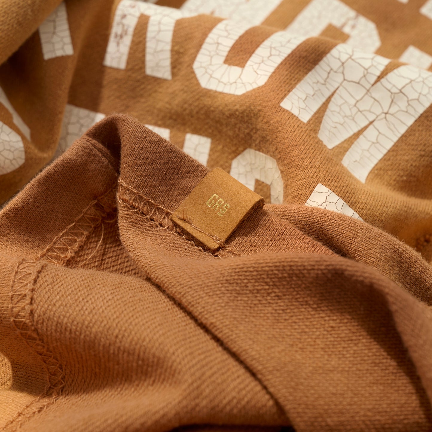 SUN FADED HAND STENCIL WASHED “KOWLOON” TEE / SEPIA BROWN