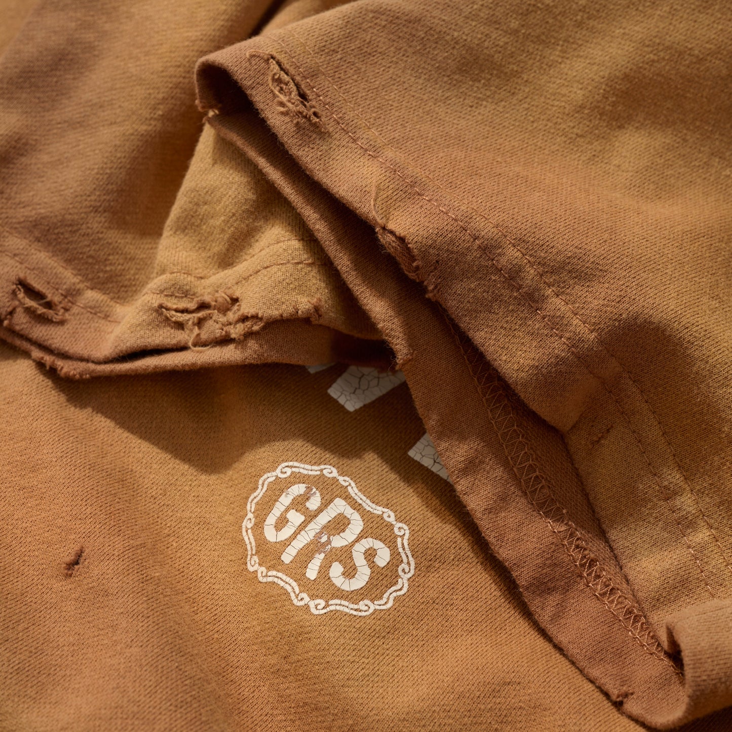 SUN FADED HAND STENCIL WASHED “KOWLOON” TEE / SEPIA BROWN