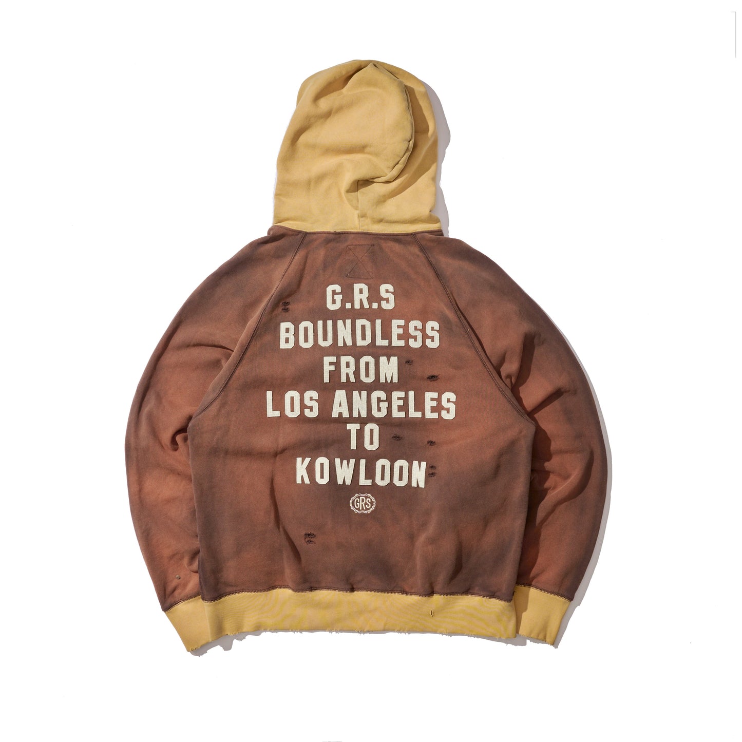 TWO TONE DISTRESSED SUN FADED KOWLOON ZIP-UP HOODIE / SABLE BROWN