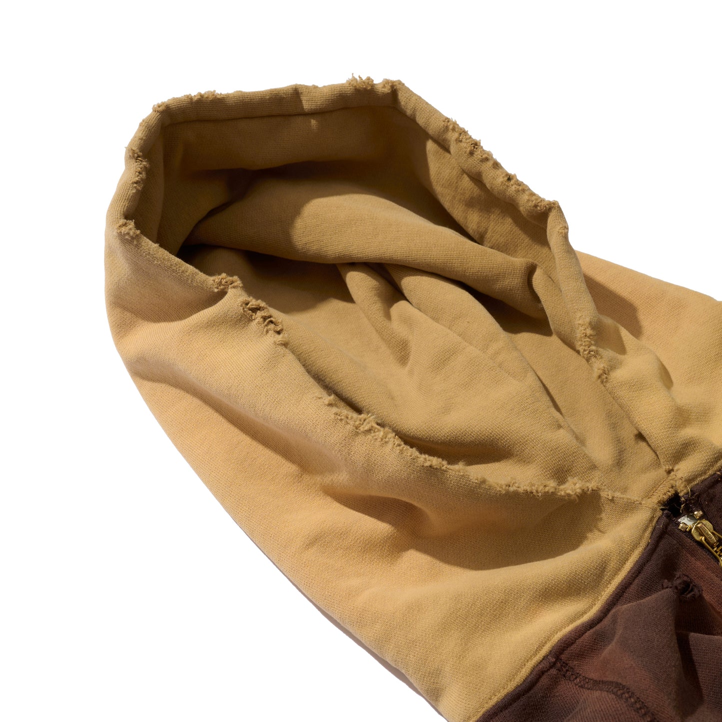 TWO TONE DISTRESSED SUN FADED KOWLOON ZIP-UP HOODIE / SABLE BROWN