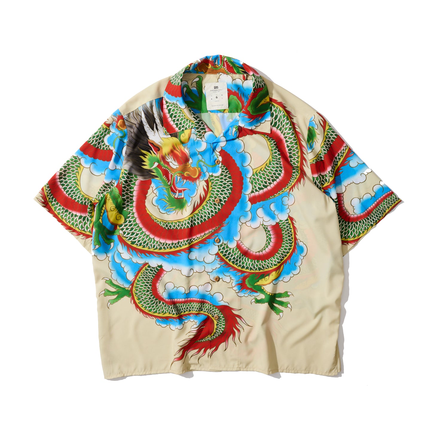 GRS x 59TATTOO OVERPRINT CAMP COLLAR SHIRT / DRAGON IN CLOUD