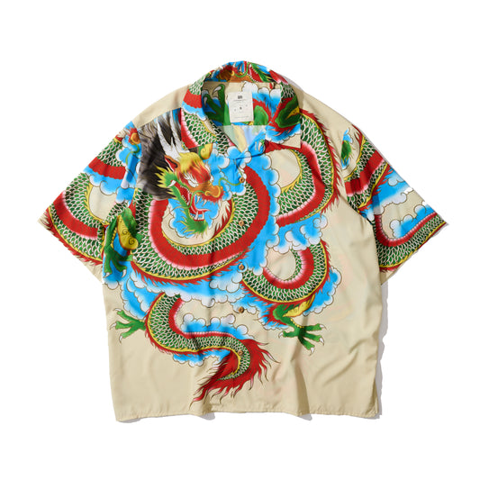 GRS x 59TATTOO OVERPRINT CAMP COLLAR SHIRT / DRAGON IN CLOUD