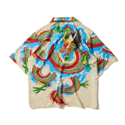GRS x 59TATTOO OVERPRINT CAMP COLLAR SHIRT / DRAGON IN CLOUD