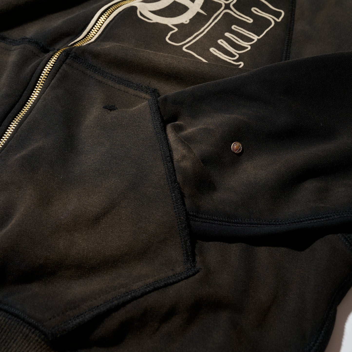 GRS X TRIPLET SUN FADED DESTROYED CROPPED ZIP-UP HOODIE
