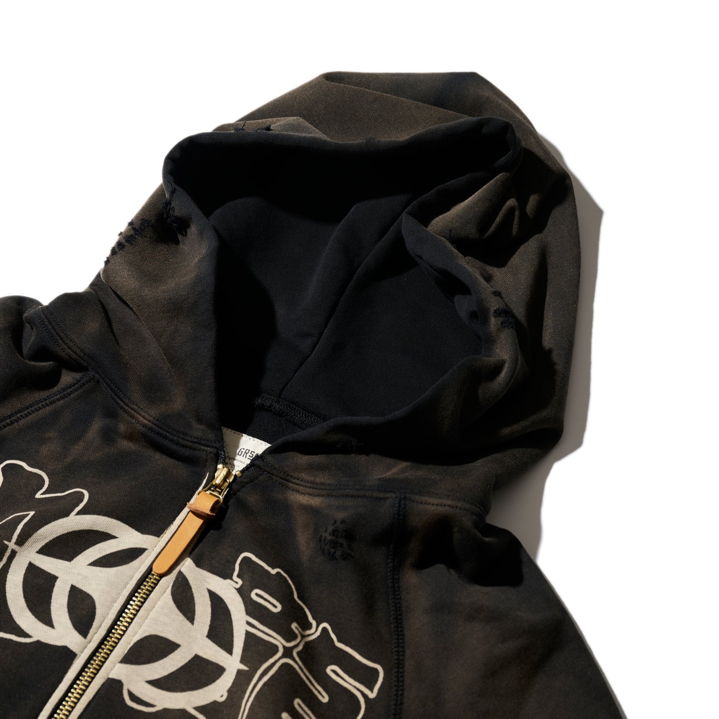 GRS X TRIPLET SUN FADED DESTROYED CROPPED ZIP-UP HOODIE