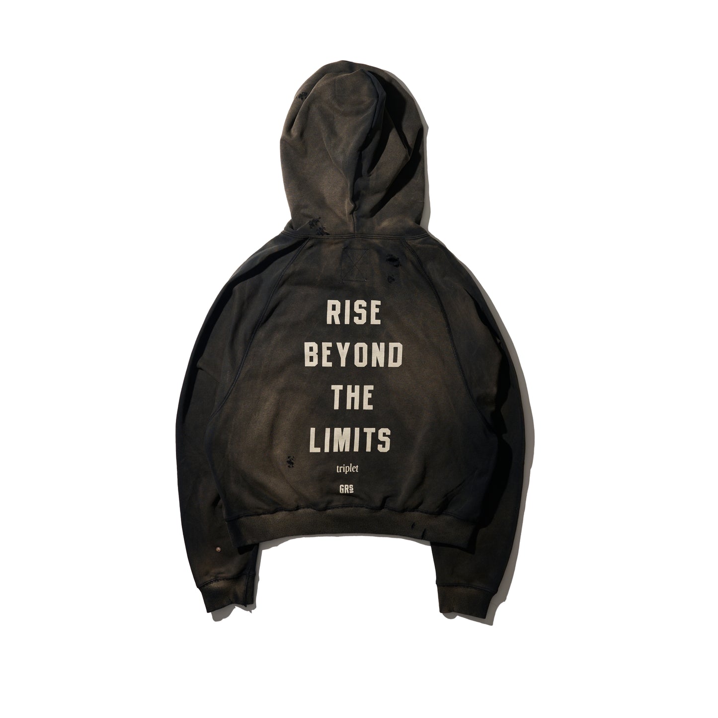 GRS X TRIPLET SUN FADED DESTROYED CROPPED ZIP-UP HOODIE