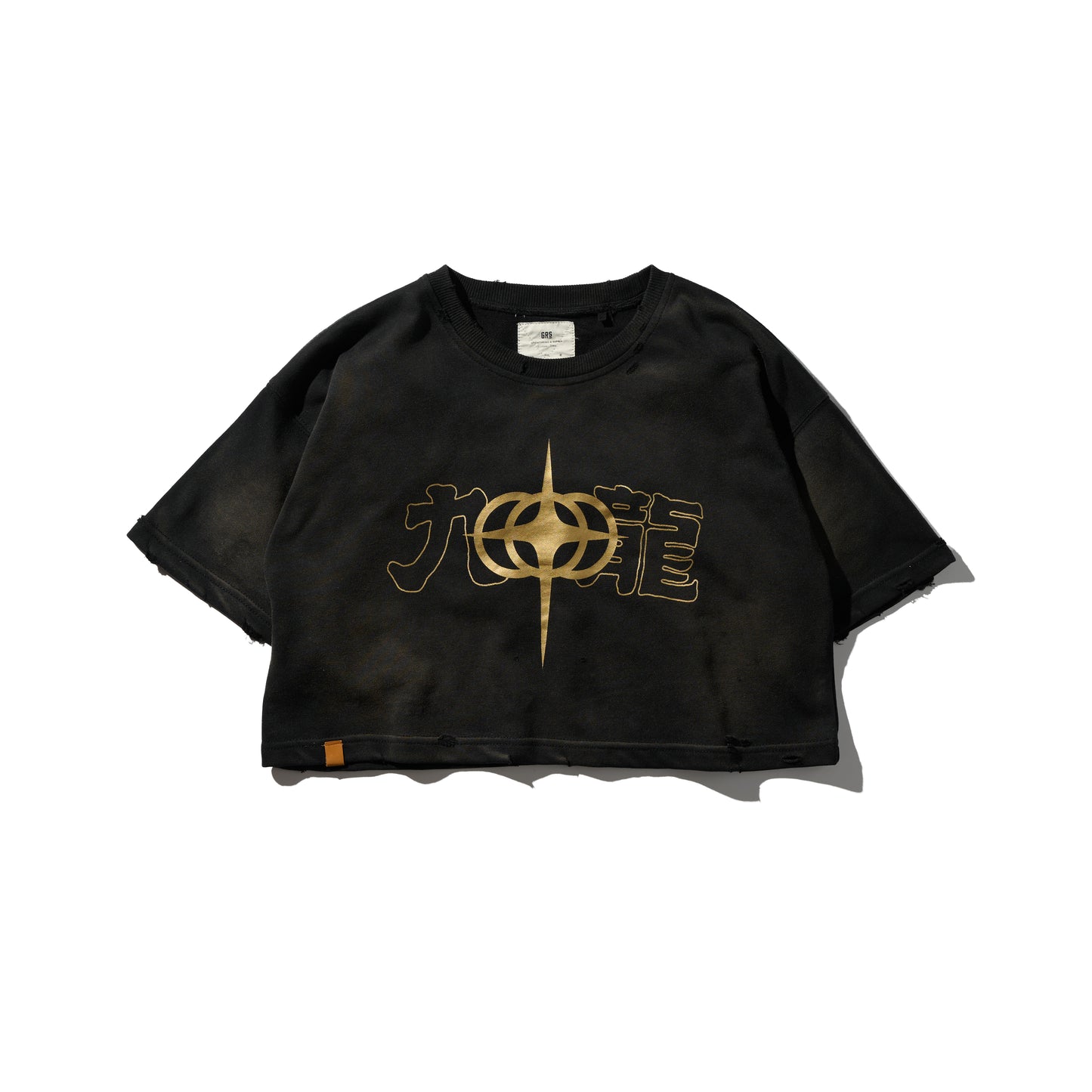 GRS x Triplet W Distressed "Kowloon" SS Sweat Top / Black x Gold