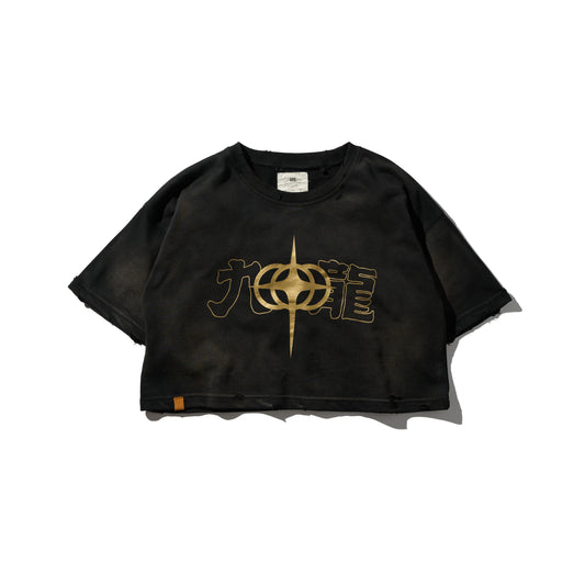 GRS x Triplet W Distressed "Kowloon" SS Sweat Top / Black x Gold