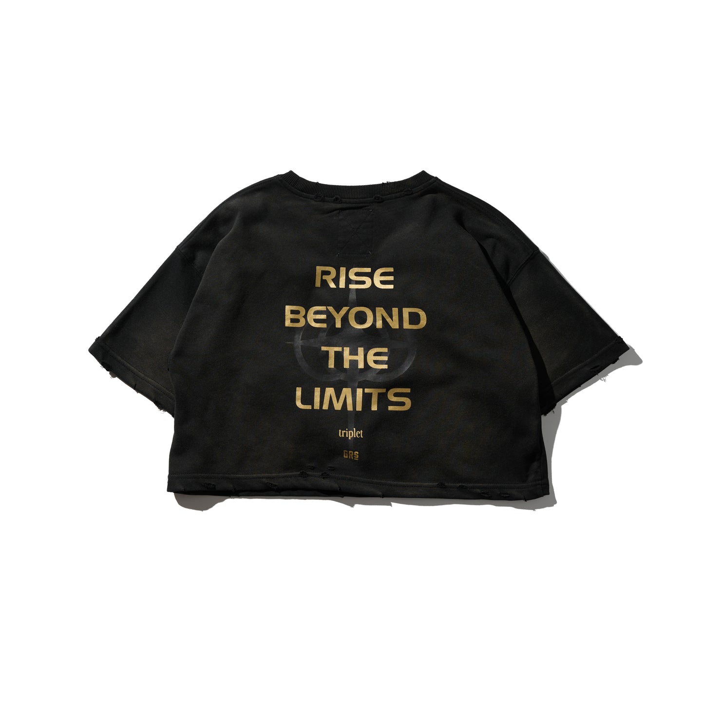 GRS x Triplet W Distressed "Kowloon" SS Sweat Top / Black x Gold
