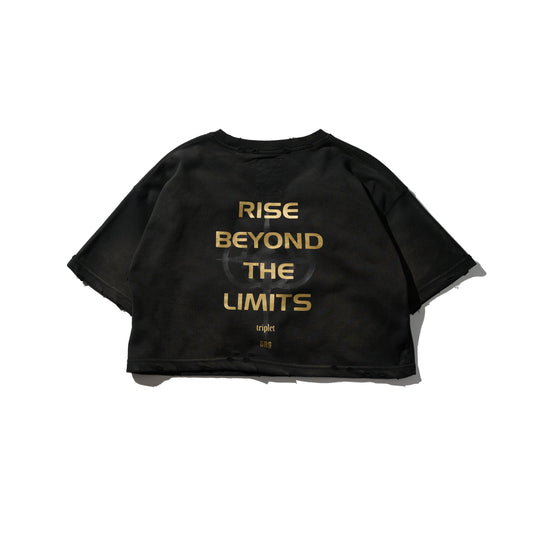 GRS x Triplet W Distressed "Kowloon" SS Sweat Top / Black x Gold