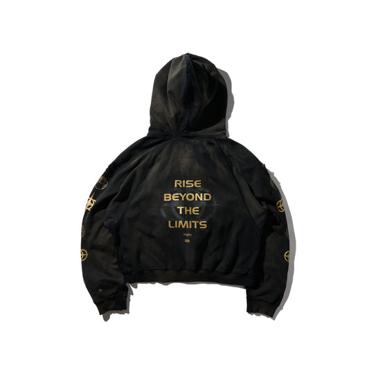GRS x Triplet M Distressed “Kowloon” Zip-up Hoodie / Black