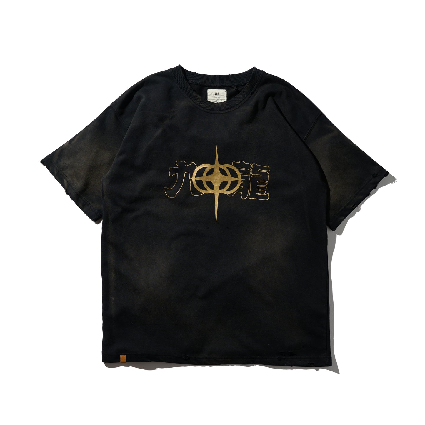GRS x Triplet M Distressed "Kowloon" SS Sweat Top / Black x Gold