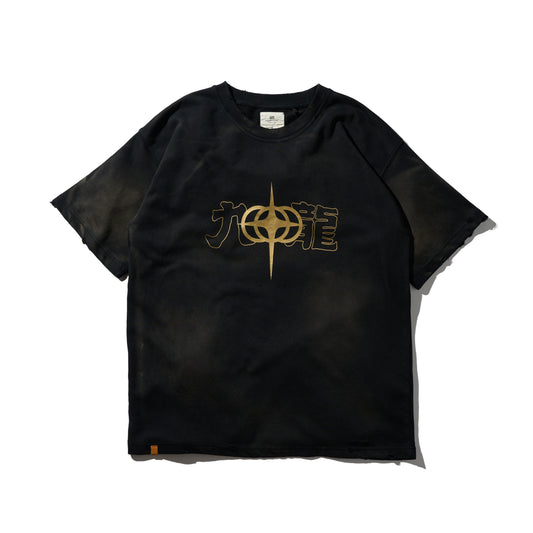 GRS x Triplet M Distressed "Kowloon" SS Sweat Top / Black x Gold
