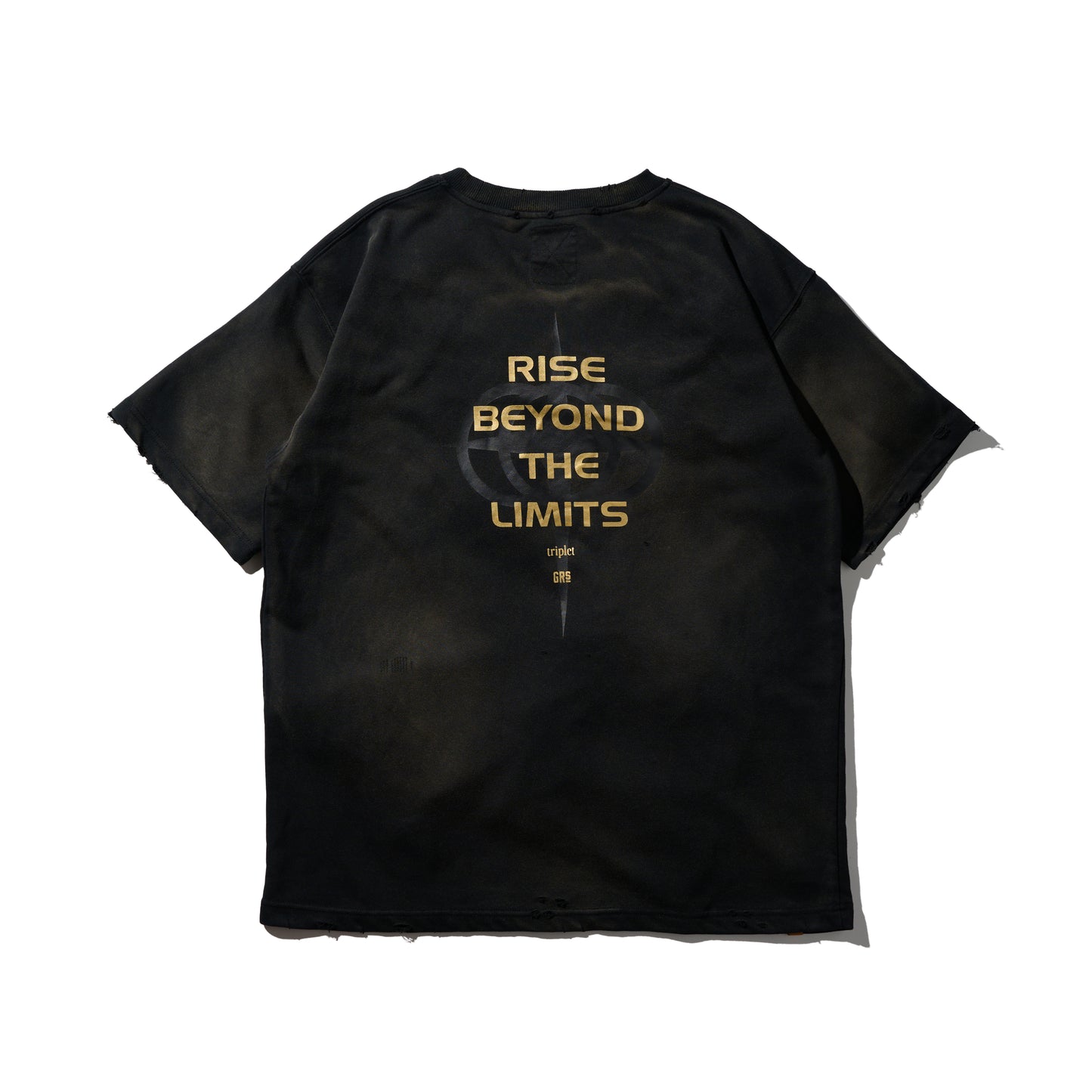 GRS x Triplet M Distressed "Kowloon" SS Sweat Top / Black x Gold