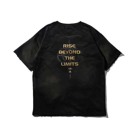 GRS x Triplet M Distressed "Kowloon" SS Sweat Top / Black x Gold