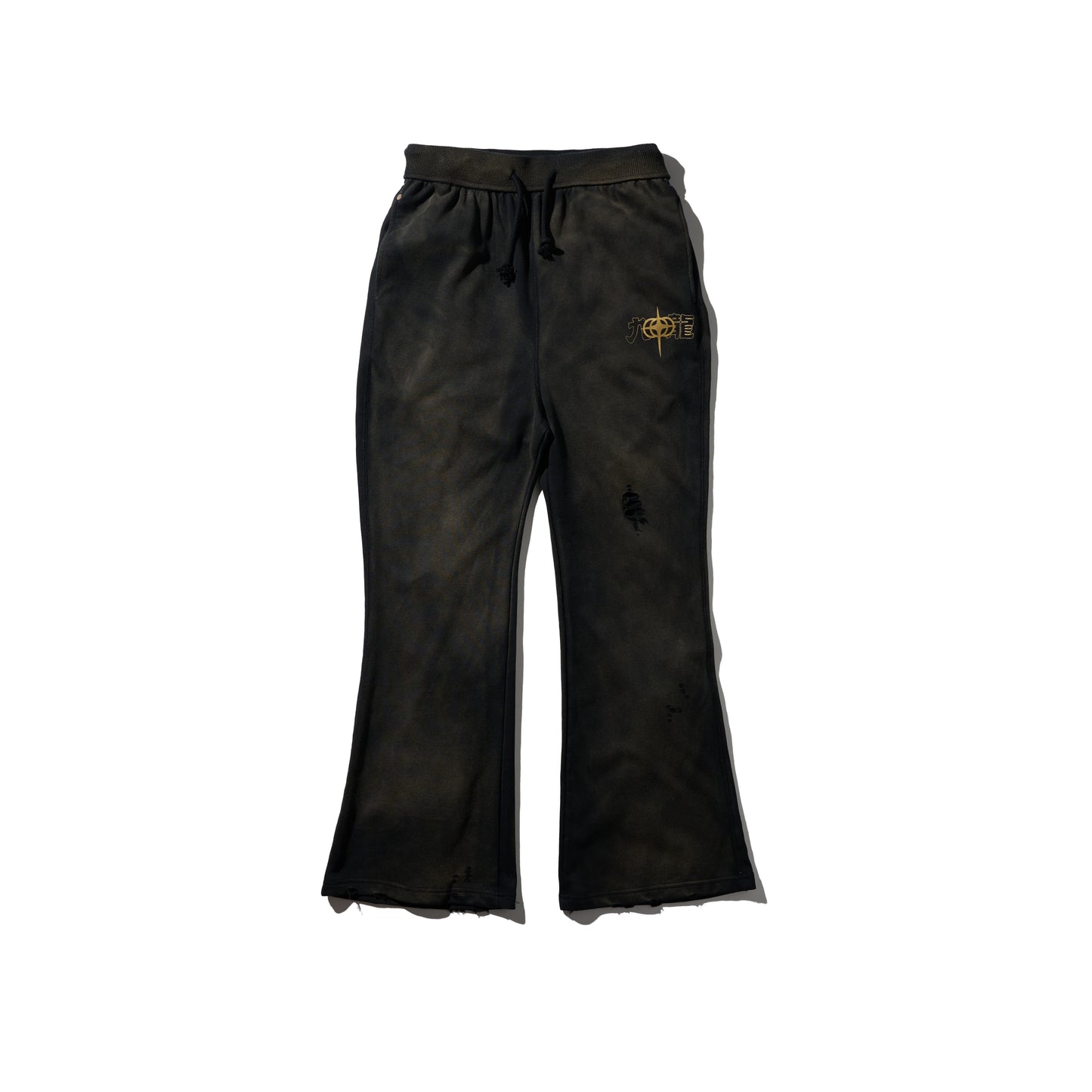 GRS x Triplet M Distressed Flare Sweatpants / Black x Gold