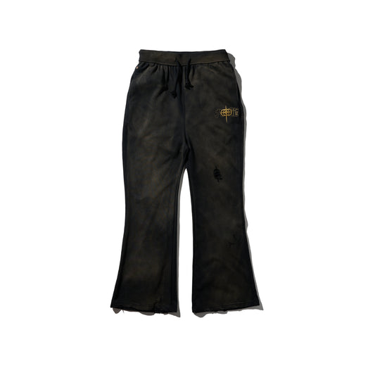 GRS x Triplet M Distressed Flare Sweatpants / Black x Gold