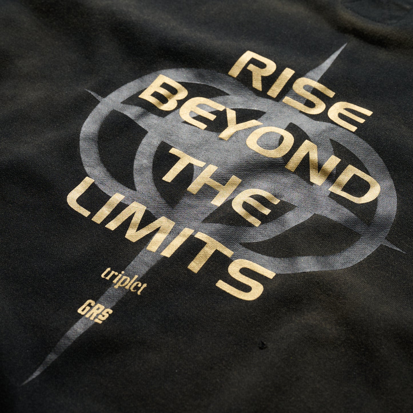 GRS x Triplet M Distressed "Kowloon" SS Sweat Top / Black x Gold