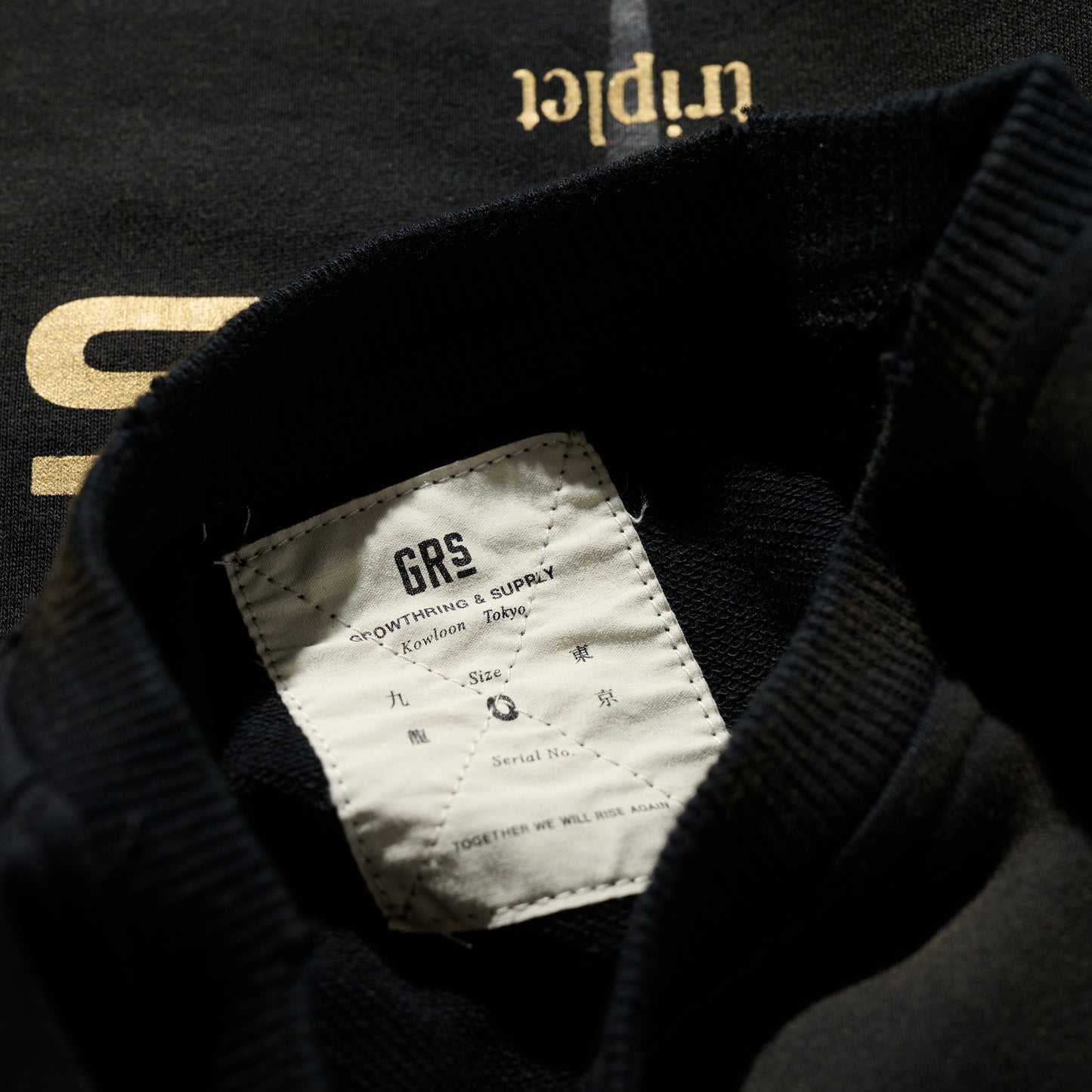 GRS x Triplet W Distressed "Kowloon" SS Sweat Top / Black x Gold