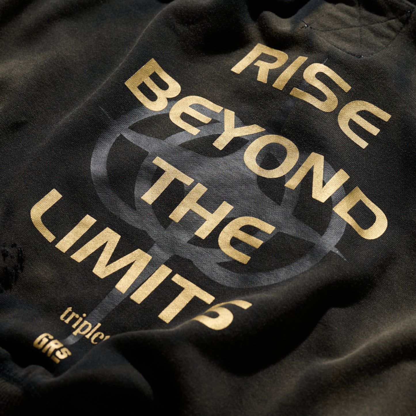 GRS x Triplet W Distressed “Kowloon” Cropped Zip-up Hoodie Black x Gold