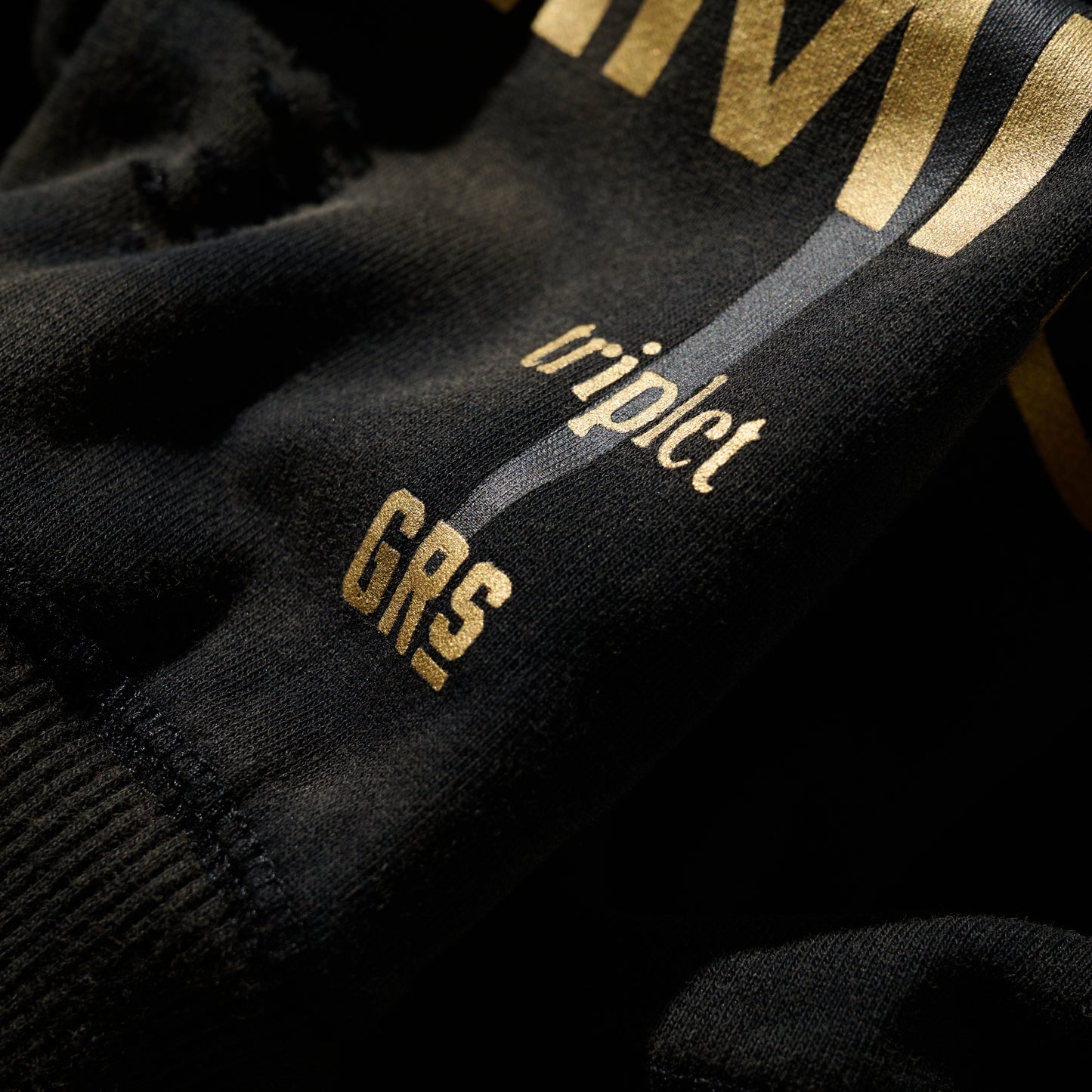 GRS x Triplet W Distressed “Kowloon” Cropped Zip-up Hoodie Black x Gold