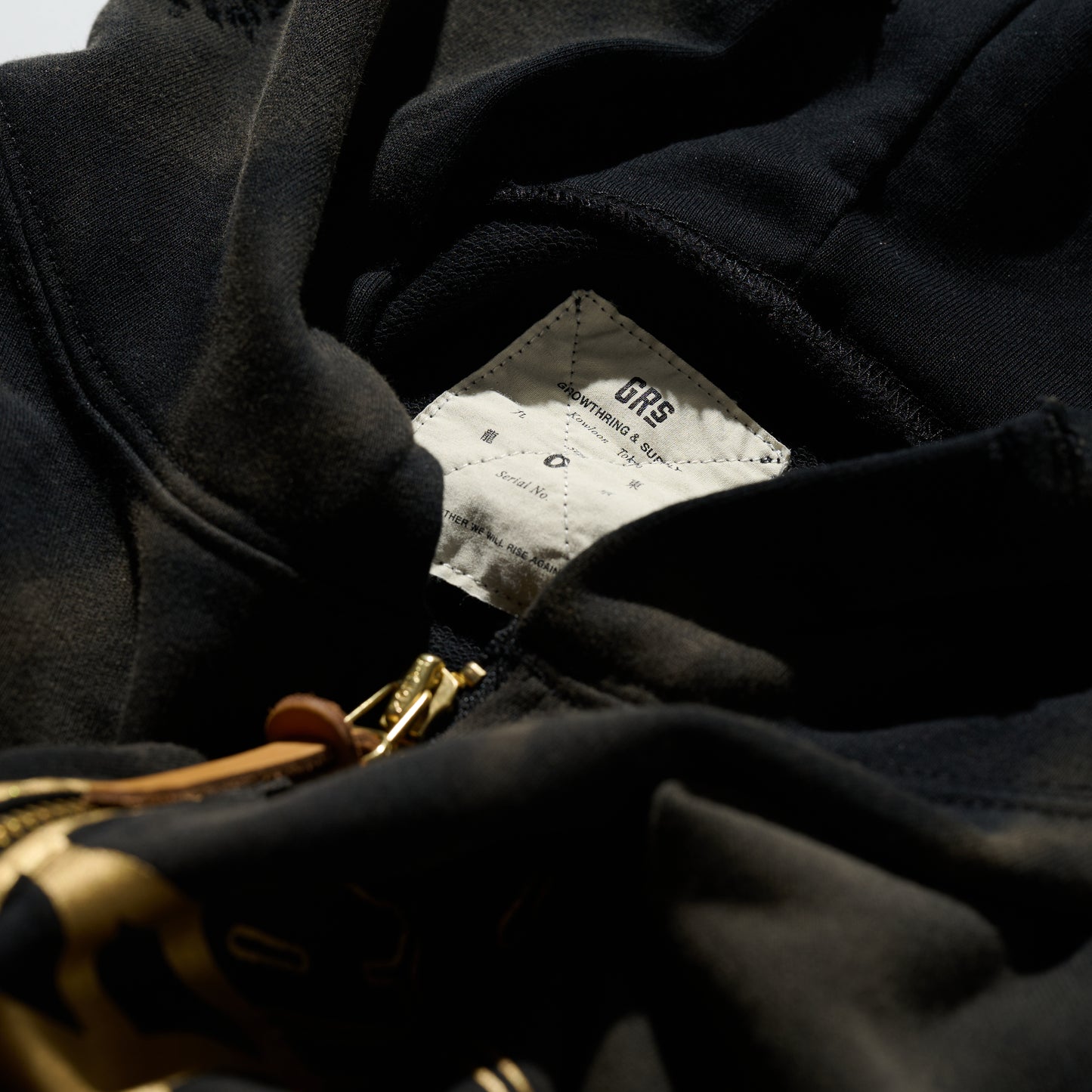GRS x Triplet W Distressed “Kowloon” Cropped Zip-up Hoodie Black x Gold