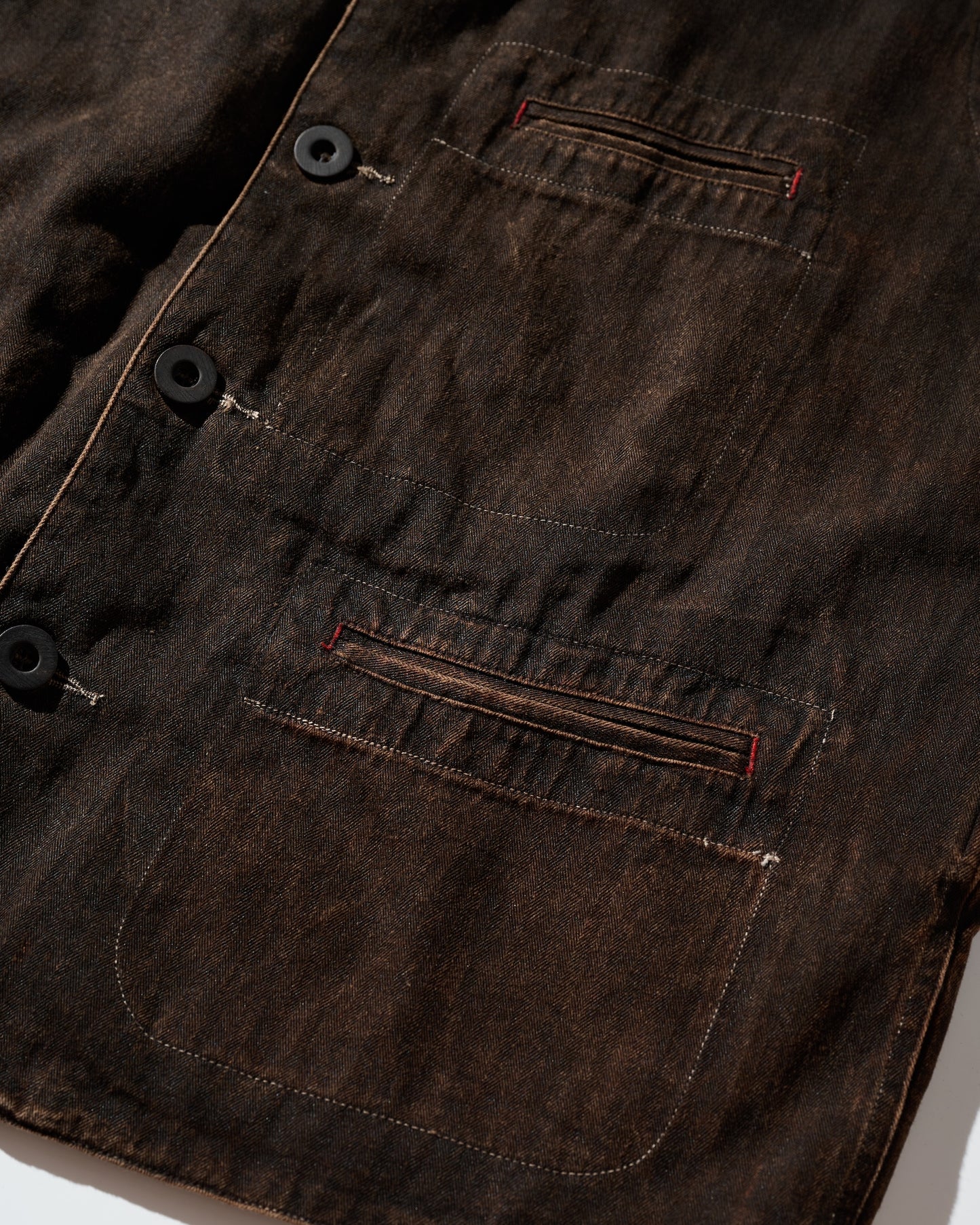 MUD DYEING HERRINGBONE TWILL WAISTCOAT