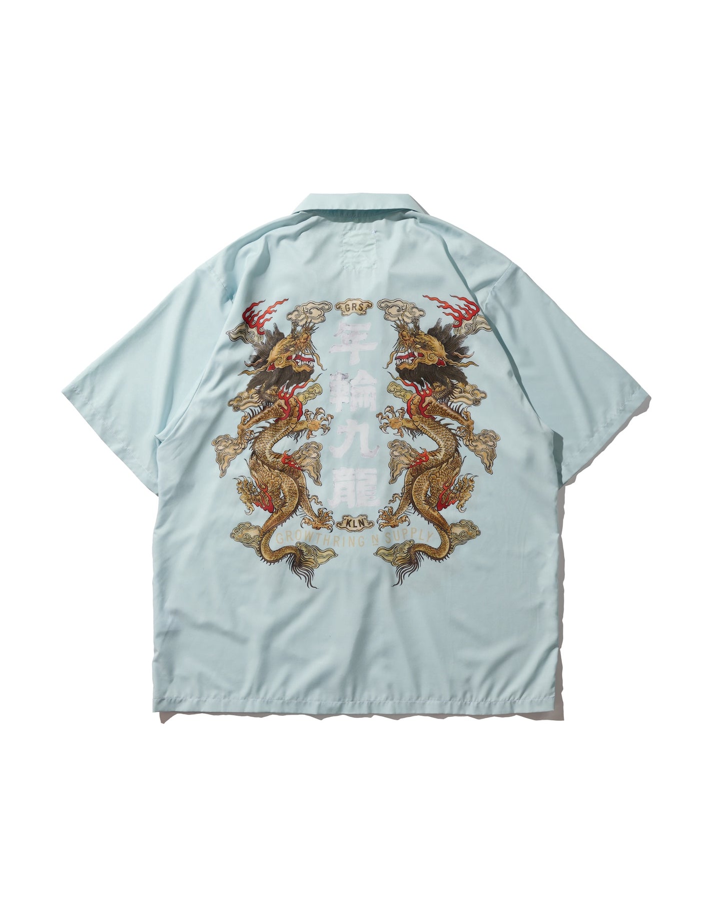 "Double Dragon" Overprint Camp Collar Shirt / Seaside Blue