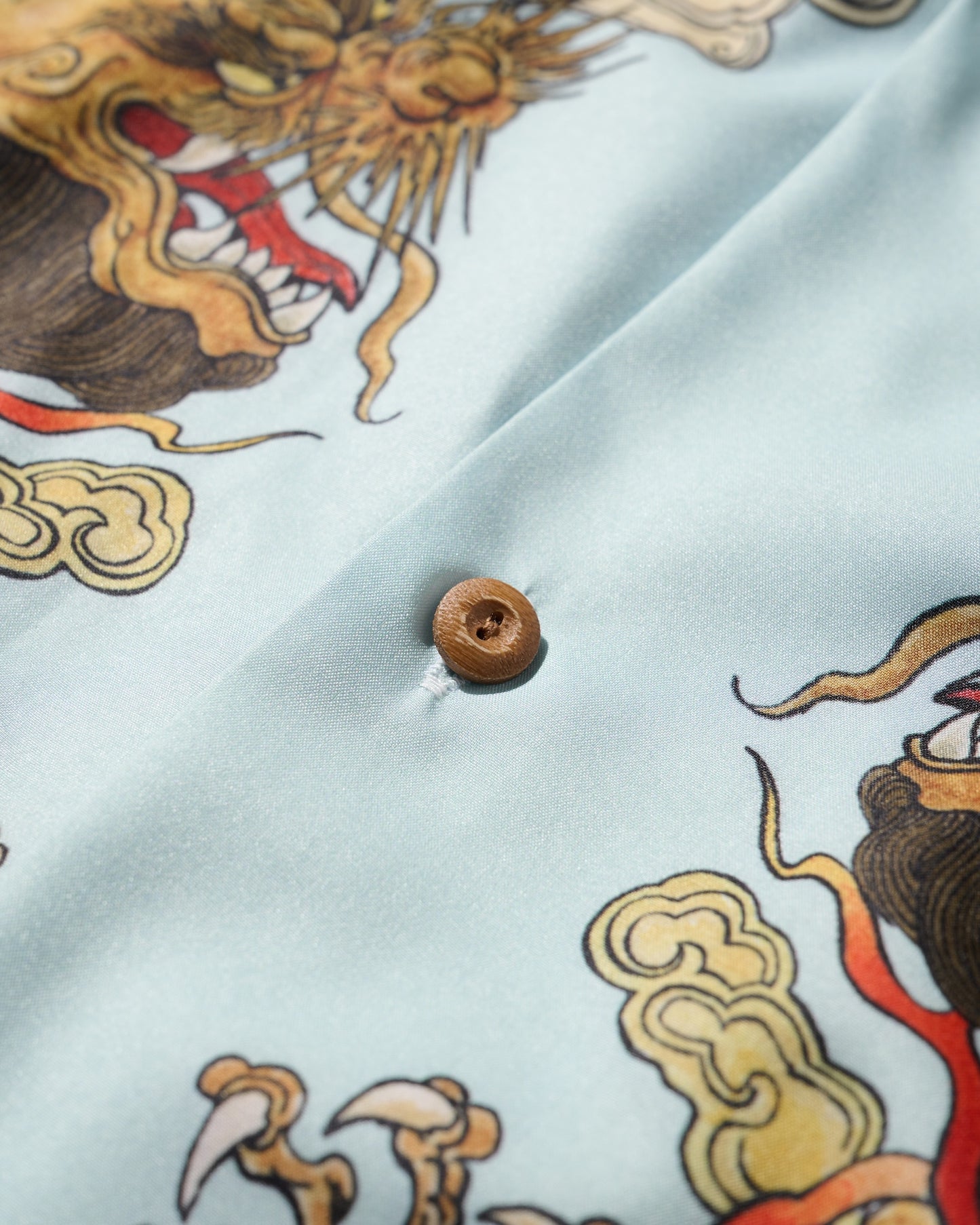 "Double Dragon" Overprint Camp Collar Shirt / Seaside Blue