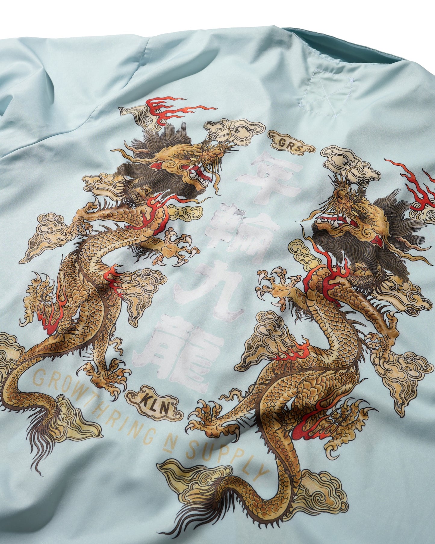 "Double Dragon" Overprint Camp Collar Shirt / Seaside Blue
