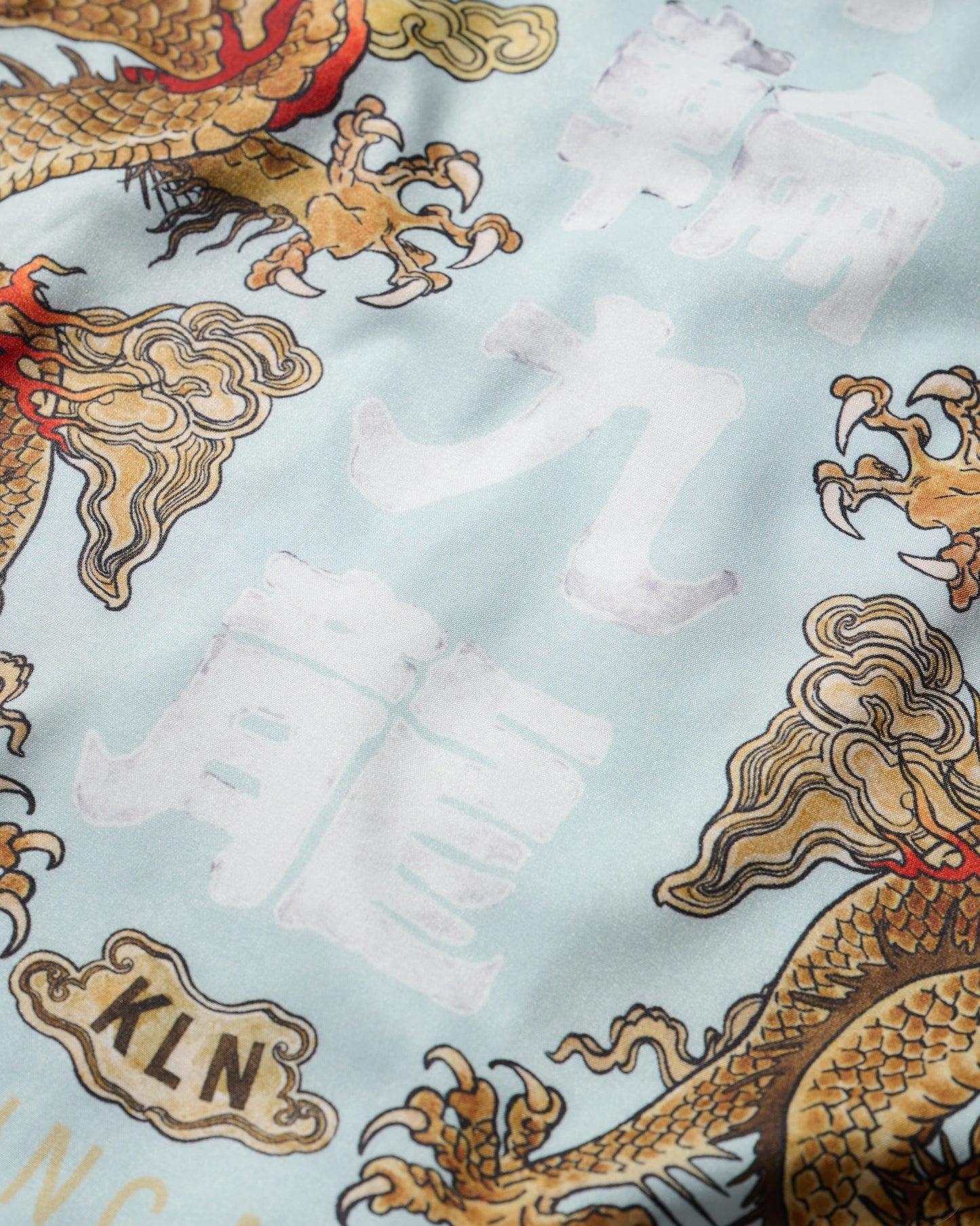 "Double Dragon" Overprint Camp Collar Shirt / Seaside Blue