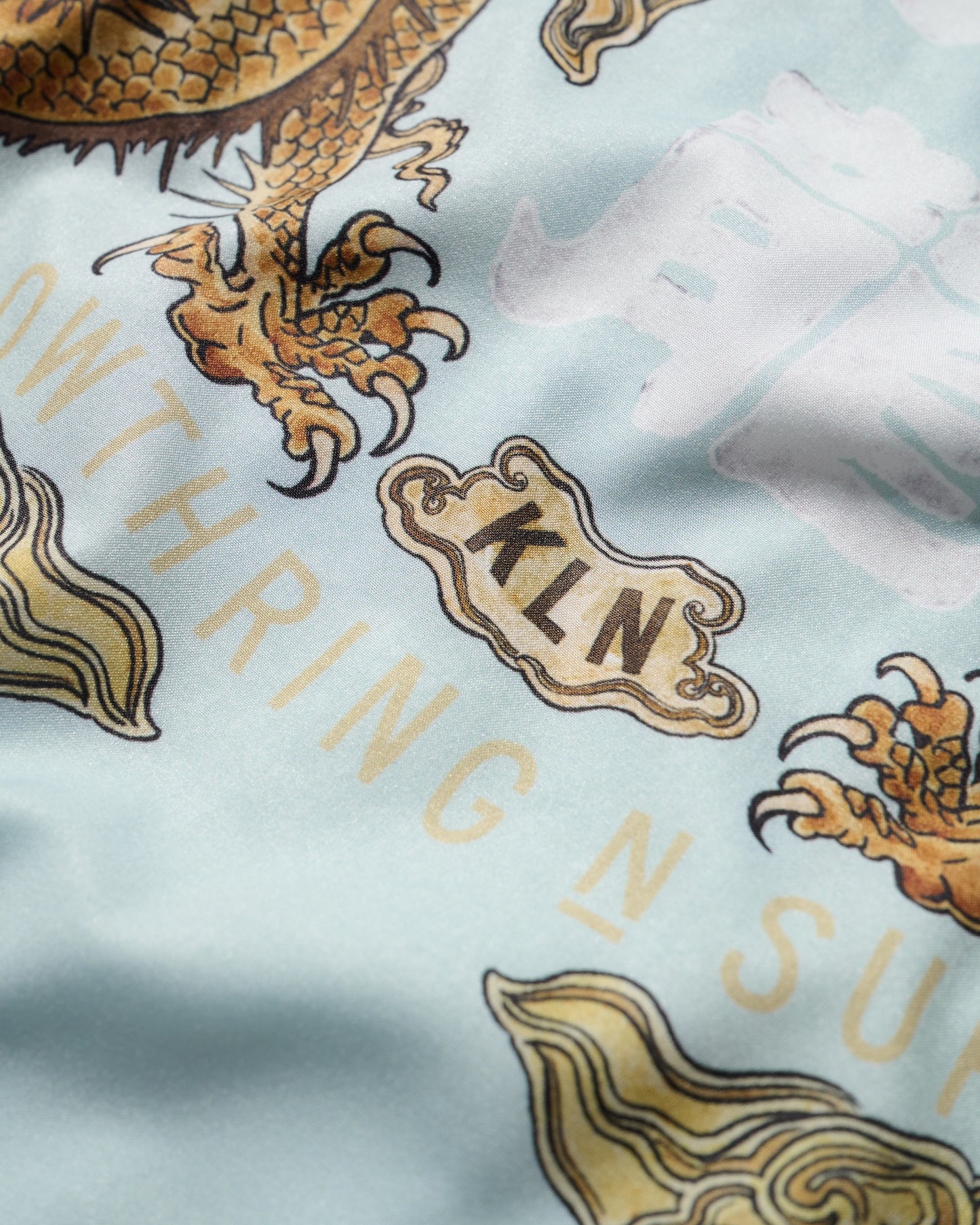 "Double Dragon" Overprint Camp Collar Shirt / Seaside Blue