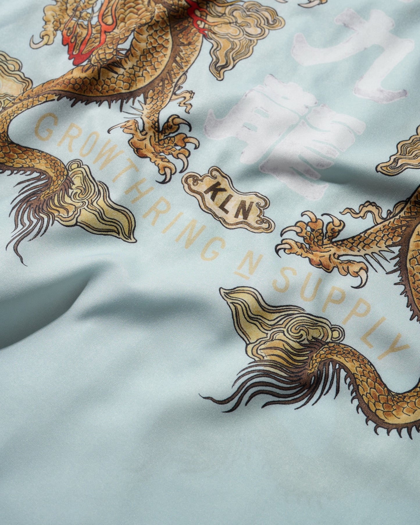 "Double Dragon" Overprint Camp Collar Shirt / Seaside Blue