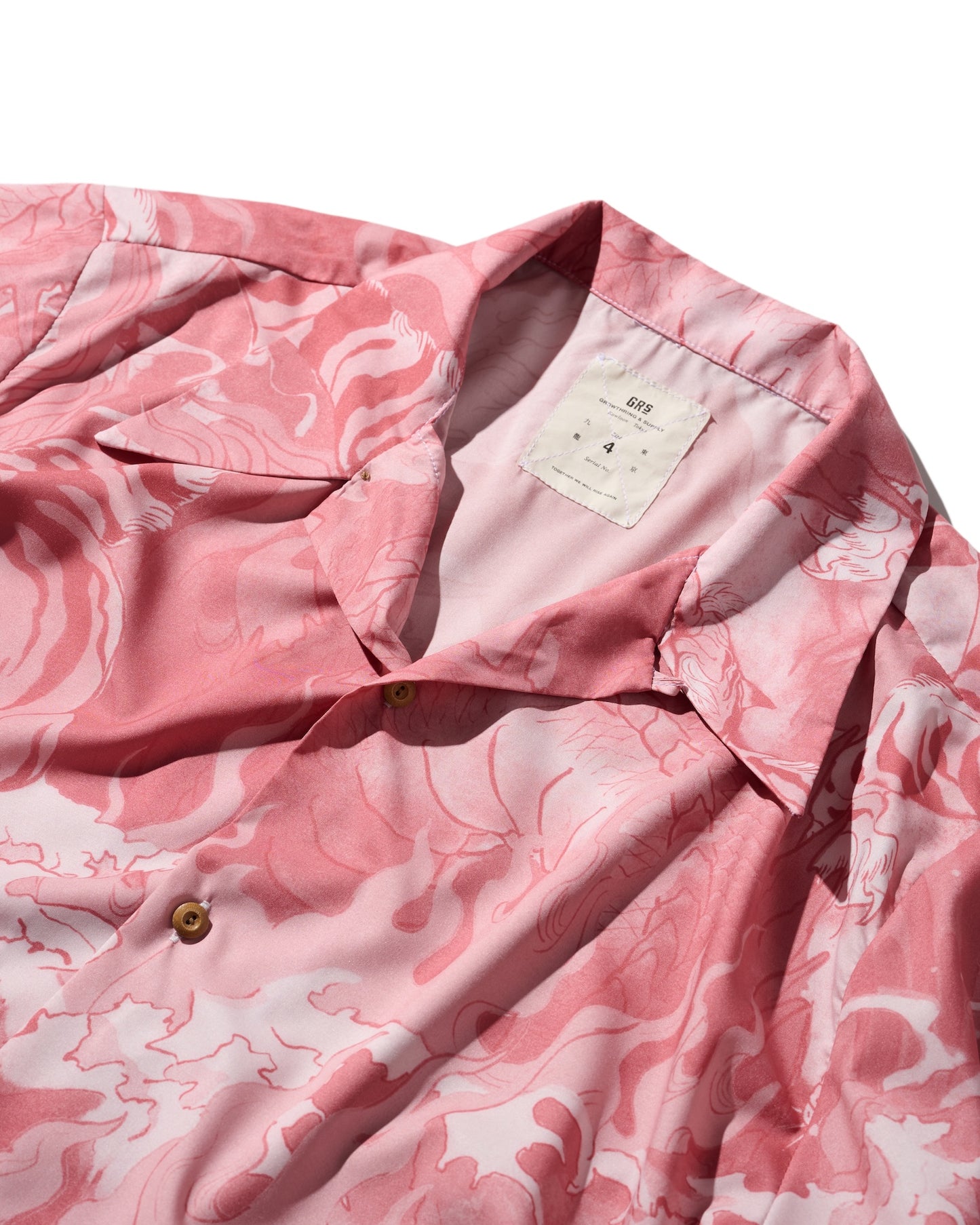 "Downhill Tiger & Dragon" Overprint Camp Collar Shirt / Dusty Pink