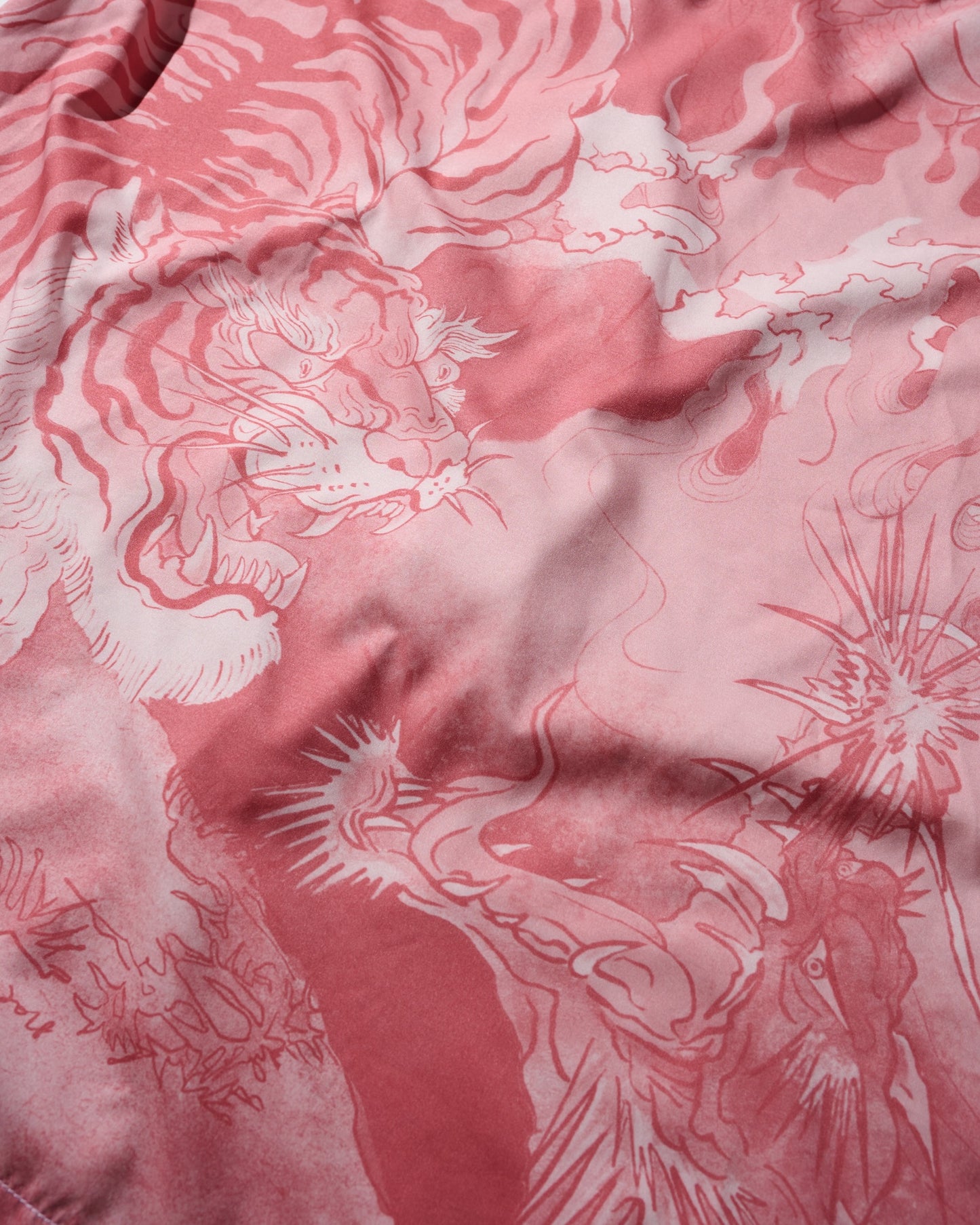 "Downhill Tiger & Dragon" Overprint Camp Collar Shirt / Dusty Pink