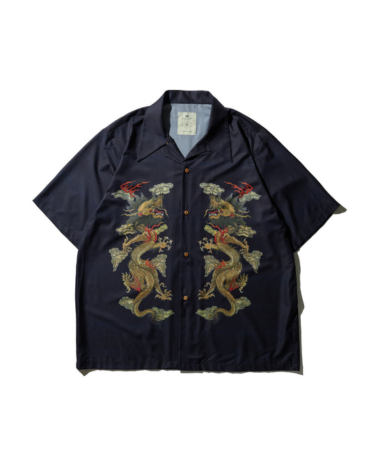 "DOUBLE DRAGON" OVERPRINT CAMP COLLAR SHIRT / OG