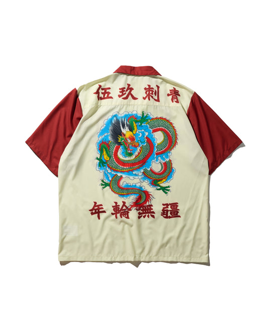 GRS X 59TATTOO DRAGON OVERPRINT SHIRT / RED & CREAM
