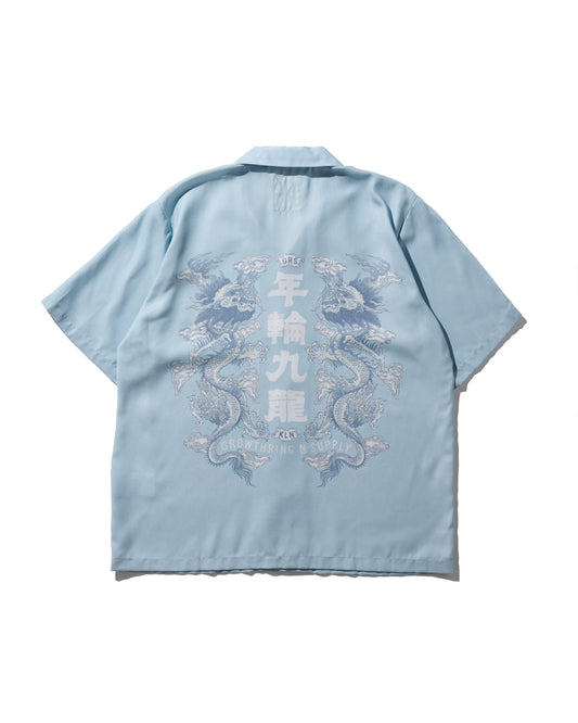 DOUBLE DRAGON OVERPRINT CREPE SHIRT / SEASIDE BLUE