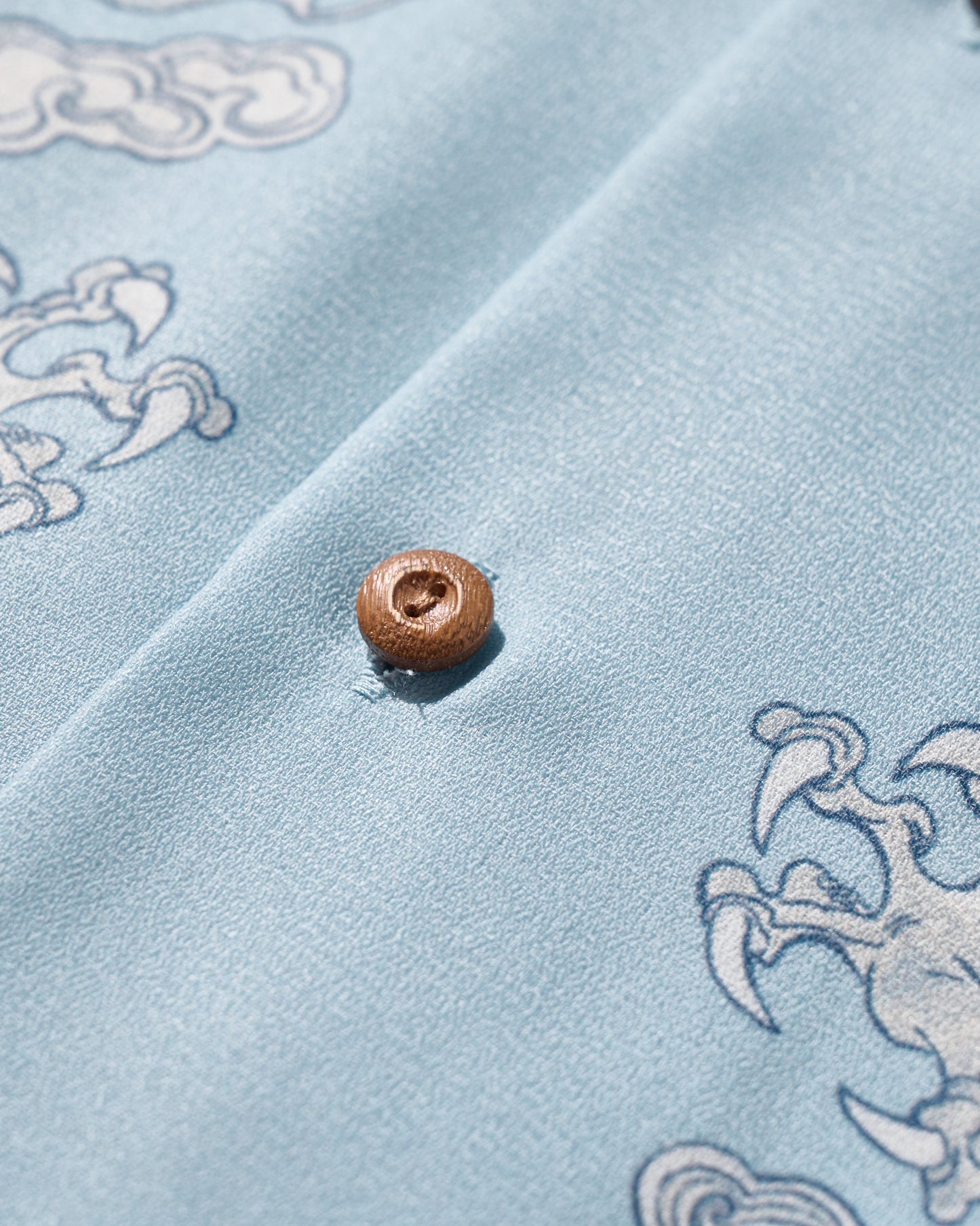 DOUBLE DRAGON OVERPRINT CREPE SHIRT / SEASIDE BLUE
