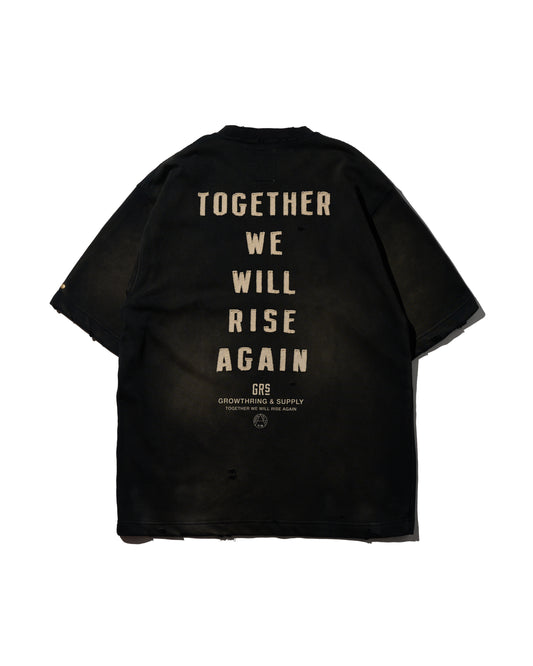 GRS FADED DISTRESSED RED KOWLOON TEE - WHITE ON BLACK