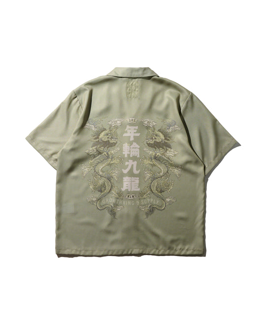 DOUBLE DRAGON OVERPRINT CREPE SHIRT / SAGE GREEN