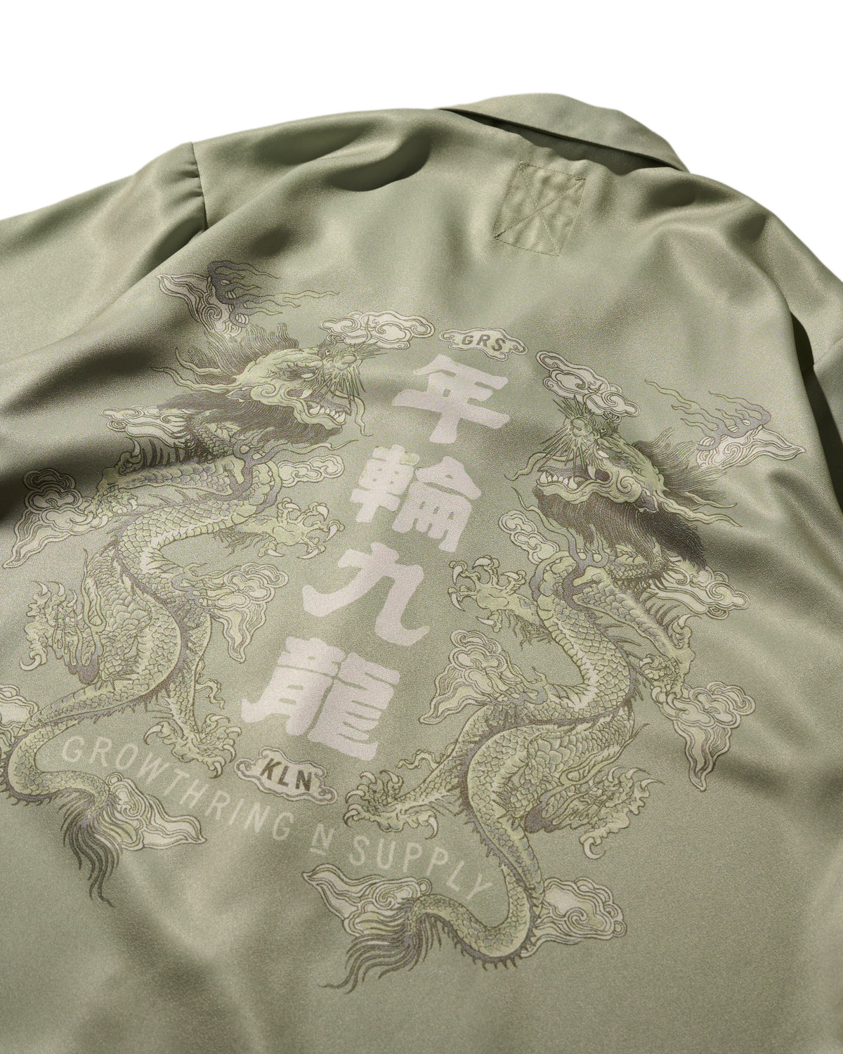 DOUBLE DRAGON OVERPRINT CREPE SHIRT / SAGE GREEN
