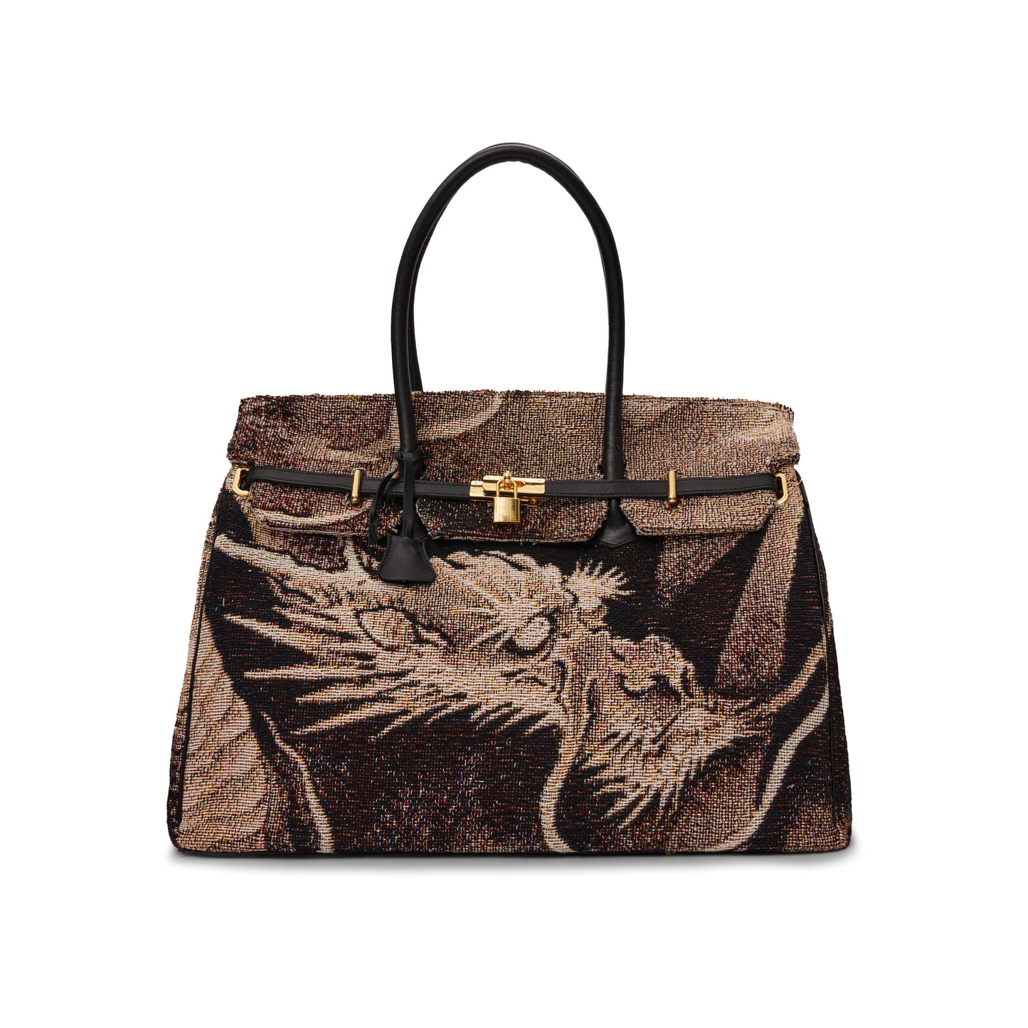 STD JACQUARD & CALF LEATHER TOTE BAG