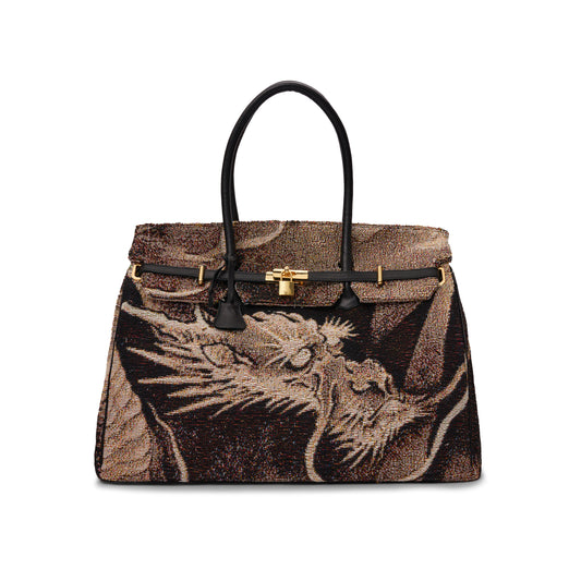 STD JACQUARD & CALF LEATHER TOTE BAG