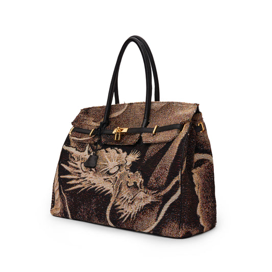 STD JACQUARD & CALF LEATHER TOTE BAG