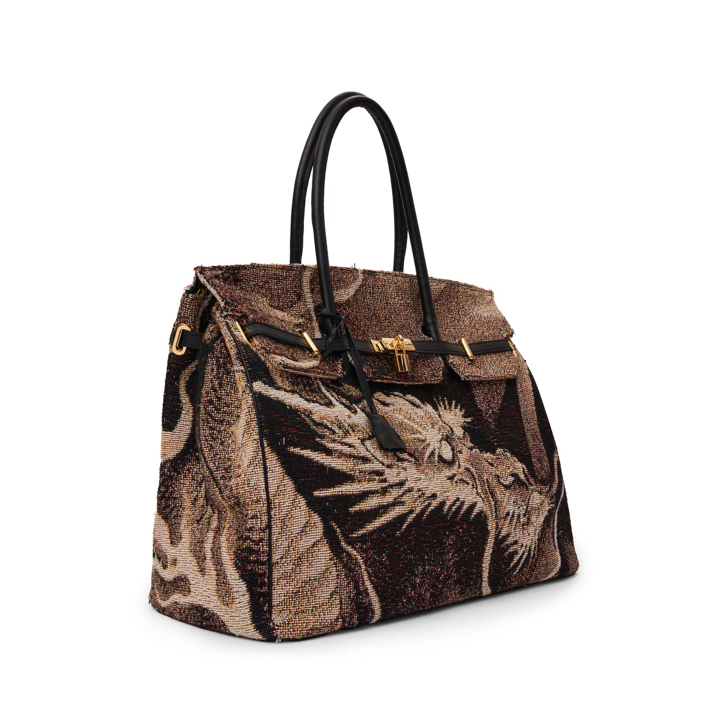 STD JACQUARD & CALF LEATHER TOTE BAG