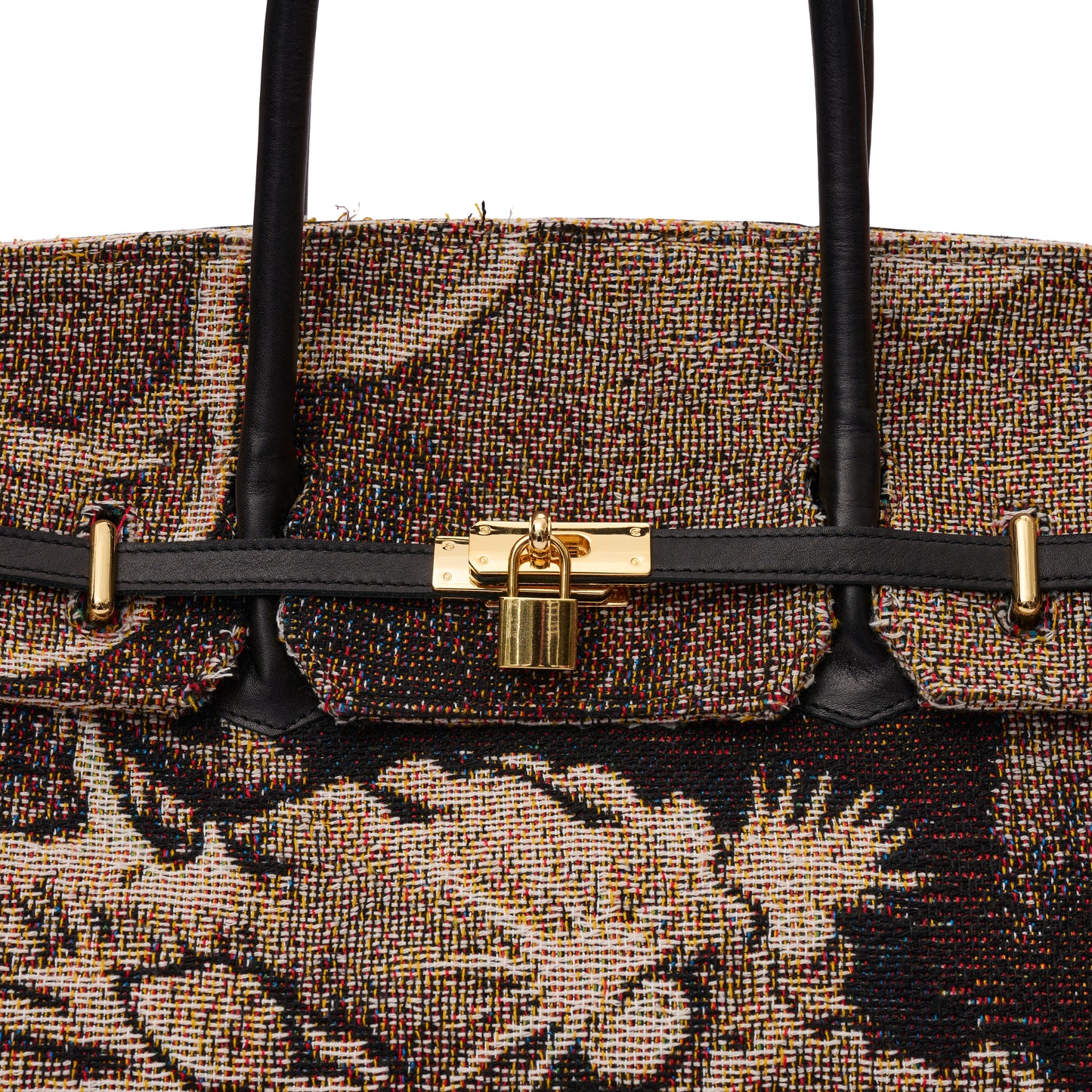 STD JACQUARD & CALF LEATHER TOTE BAG